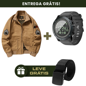 CONJUNTO JAQUETA MILITAR CORAÇÃO DE FERRO + RELÓGIO MILITAR SPORT [GRÁTIS CINTO CLASSIC TÁTICO]