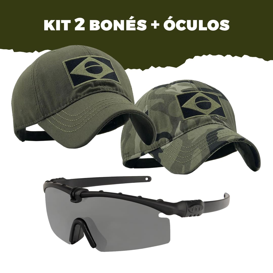 Kit 2 Bonés Brasil e Óculos Balístico