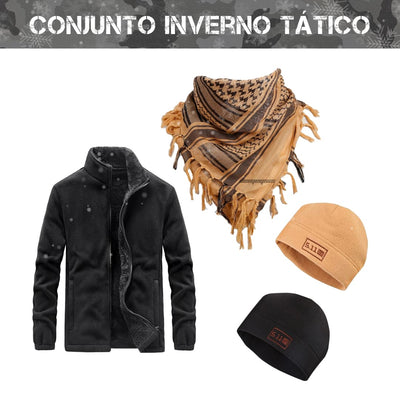 Conjunto Tático Inverno Winter - Jaqueta + Lençol + 2 Gorros