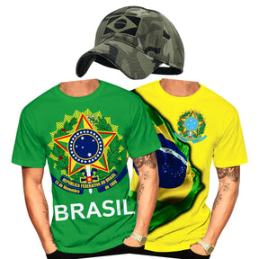 Kit 2 Camisetas Brasil Ordem e Progresso ganhe um Boné Brasil